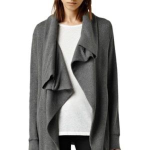 All Saints Dahlia Waterfall Draped Sweatshirt Jacket S Cowl Neck Versatile Style